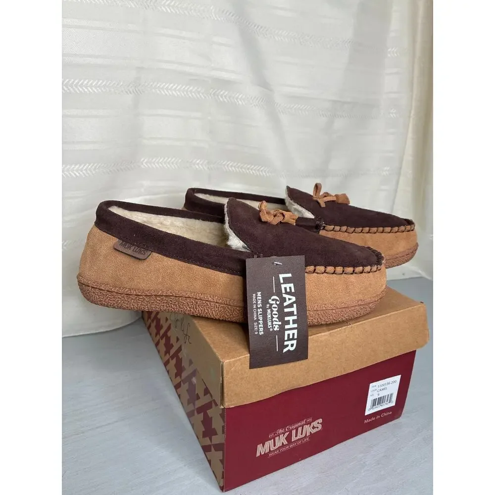 Muk Luks Talan Slippers Camel Genuine Leather Mens Size 9